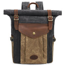 Outdoor Rucksack Retro Crazy Horse Leather Camera Backpack Waterproof School Bag(Gray+Khaki)