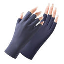 2 Pairs Ladies Sunscreen Gloves Half Finger Ice Silk Gloves,Style: Cent Finger(Navy Blue)