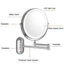 8 Inch Wall-Mounted Double-Sided Makeup Mirror LED Three-Tone Light Bathroom Mirror, Colour:Battery Model Silver(Five Times Magnification)