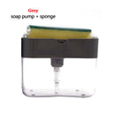 Kitchen Dishwasher Brush Press Liquid Soap Pump Box Soap Dispenser with Washing Sponge Detergent Automatic Cleaning Brush( Grey)