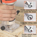 Woodworking Trimming Machine Multifunctional Electric Wood Milling Slotting Machine Engraving Tools US Plug, Material:720W Aluminum Body