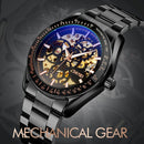 SKMEI 9194 Men Automatic Skeleton Mechanical Steel Band Watch (Golden Black Face)