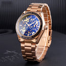 SKMEI 9194 Men Automatic Skeleton Mechanical Steel Band Watch (Golden Black Face)
