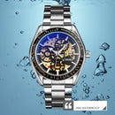 SKMEI 9194 Men Automatic Skeleton Mechanical Steel Band Watch (Golden Black Face)