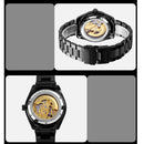 SKMEI 9194 Men Automatic Skeleton Mechanical Steel Band Watch (Golden Black Face)
