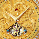 SKMEI 9219 Men Dragon Totem Hollow Automatic Mechanical Watch Student Steel Band Watch (Between Gold Shell Black Face)