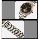 SKMEI 9219 Men Dragon Totem Hollow Automatic Mechanical Watch Student Steel Band Watch (Between Gold Shell Black Face)