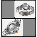 SKMEI 9219 Men Dragon Totem Hollow Automatic Mechanical Watch Student Steel Band Watch (Between Gold Shell Black Face)
