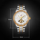 SKMEI 9219 Men Dragon Totem Hollow Automatic Mechanical Watch Student Steel Band Watch (Between Gold Shell Black Face)