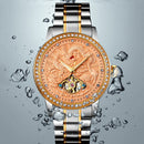 SKMEI 9219 Men Dragon Totem Hollow Automatic Mechanical Watch Student Steel Band Watch (Between Gold Shell Black Face)