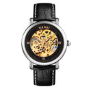 SKMEI 9229 Men Automatic Skeleton Mechanical Watch Thorough Bottom Student Watch(Silver Shell Black Face)