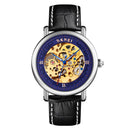 SKMEI 9229 Men Automatic Skeleton Mechanical Watch Thorough Bottom Student Watch(Silver Shell Blue Face)