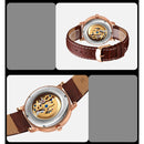 SKMEI 9229 Men Automatic Skeleton Mechanical Watch Thorough Bottom Student Watch(Gold Shell Black Face)