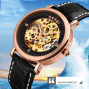 SKMEI 9229 Men Automatic Skeleton Mechanical Watch Thorough Bottom Student Watch(Rose Gold Shell Rose Gold Face)