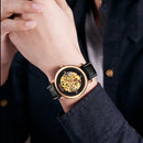 SKMEI 9229 Men Automatic Skeleton Mechanical Watch Thorough Bottom Student Watch(Rose Gold Shell Rose Gold Face)