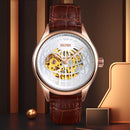 SKMEI 9209 Men Business Automatic Mechanical Watch Round Hollow Dial Leather Watchband Watch(Golden Silver)