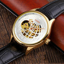 SKMEI 9209 Men Business Automatic Mechanical Watch Round Hollow Dial Leather Watchband Watch(Golden Silver)