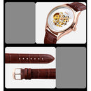 SKMEI 9209 Men Business Automatic Mechanical Watch Round Hollow Dial Leather Watchband Watch(Golden Gold)
