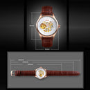 SKMEI 9209 Men Business Automatic Mechanical Watch Round Hollow Dial Leather Watchband Watch(Rose Gold Black)