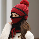 3 In 1 Female Winter Two-color Warm Woolen Cap Mask and Scarf, Size:Free Size(Off White)