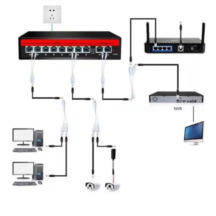2 Sets RJ45 Network Signal Splitter Upoe Separation Cable, Style:U-01 4 Crystal Heads