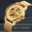 SKMEI 9199 Men Automatic Mechanical Watch Mesh Belt Gear Skeleton Watch(Golden Noodles)