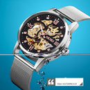 SKMEI 9199 Men Automatic Mechanical Watch Mesh Belt Gear Skeleton Watch(Golden Noodles)