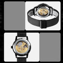 SKMEI 9199 Men Automatic Mechanical Watch Mesh Belt Gear Skeleton Watch(Golden Noodles)
