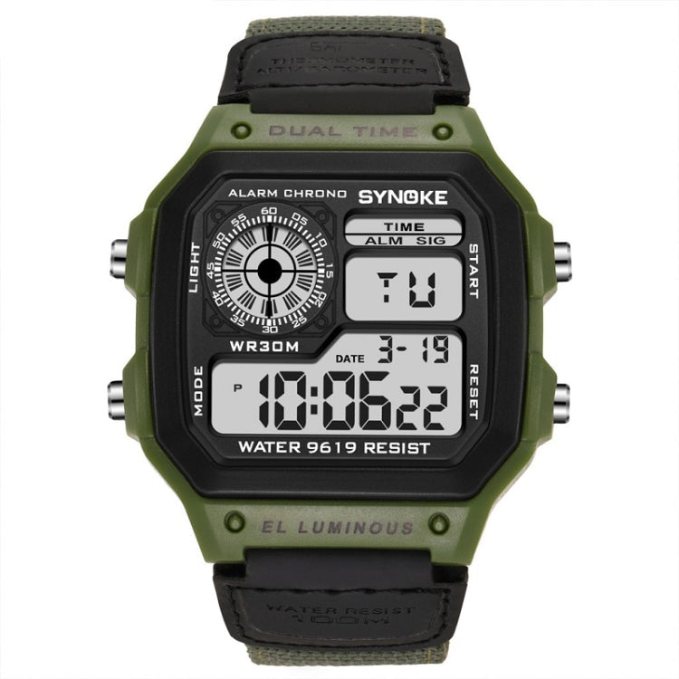 SYNOKE 9619B Nylon Canvas Strap Luminous Waterproof Digital Watch(Green Head Green Belt)