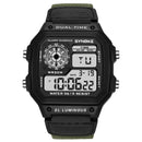 SYNOKE 9619B Nylon Canvas Strap Luminous Waterproof Digital Watch(Black Head Green Belt)