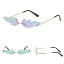 Flame Sunglasses Metal Frameless Street Fashion Sun Glasses(Gold Frame Green Film)