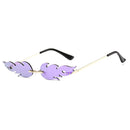 Flame Sunglasses Metal Frameless Street Fashion Sun Glasses(Gold Frame Transparent Purple Lens)