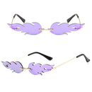 Flame Sunglasses Metal Frameless Street Fashion Sun Glasses(Gold Frame Transparent Purple Lens)