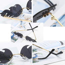 Flame Sunglasses Metal Frameless Street Fashion Sun Glasses(Gold Frame Transparent Purple Lens)