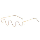 2 PCS New Fashion Handmade Diamond Half-Frame Metal Wave Without Decorative Glasses Frame, Frame color: C01 golden