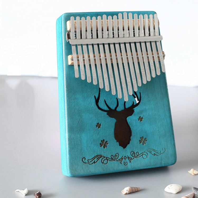 17-tone Kalimba Portable Thumb Piano, Style:Mahogany-Blue (Classic Deer)