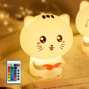 Creative Cute Cat Silicone Night Light Touch Control USB Charging Bedroom Bedside Desk Lamp with Recording+Remote Control(Pink)