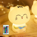 Creative Cute Cat Silicone Night Light Touch Control USB Charging Bedroom Bedside Desk Lamp with Recording+Remote Control(Blue)