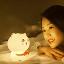 Creative Cute Cat Silicone Night Light Touch Control USB Charging Bedroom Bedside Desk Lamp with Recording+Remote Control(Blue)
