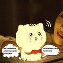 Creative Cute Cat Silicone Night Light Touch Control USB Charging Bedroom Bedside Desk Lamp with Recording+Remote Control(Blue)
