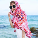 Summer Cotton and Linen Ethnic Travel Silk Scarf Sunscreen Big Shawl Ladies Beach Towel, Size:180 x 100cm(Leaf Totem)