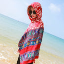 Summer Cotton and Linen Ethnic Travel Silk Scarf Sunscreen Big Shawl Ladies Beach Towel, Size:180 x 100cm(Geometric Tribe)