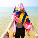 Summer Cotton and Linen Ethnic Travel Silk Scarf Sunscreen Big Shawl Ladies Beach Towel, Size:180 x 100cm(Color Matching Squares)