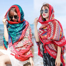 Summer Cotton and Linen Ethnic Travel Silk Scarf Sunscreen Big Shawl Ladies Beach Towel, Size:180 x 100cm(Color Matching Squares)