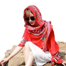Summer Cotton and Linen Ethnic Travel Silk Scarf Sunscreen Big Shawl Ladies Beach Towel, Size:180 x 100cm(National Style Red)