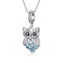 S925 Sterling Silver Blue Zircon Movable Owl Pendant DIY Bracelet Accessories, Style:Necklace+Pedndant