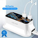 USLION PD18W Charger QC Multi-port USB Smart Digital Power Strip LED Screen Digital Display Charger EU Plug