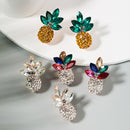 2 PCS Alloy Inlaid Colorful Rhinestone Pineapple Earrings(Green)