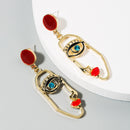 2 Pairs Exaggerated Personality Asymmetrical Face Red Lips Earrings Female S925 Silver Needle Long Earrings(Red)