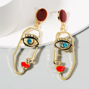 2 Pairs Exaggerated Personality Asymmetrical Face Red Lips Earrings Female S925 Silver Needle Long Earrings(Red)